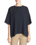 Crepe Silk Rib-Neck Drop-Shoulder Tee