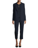 Textured One-Button Jacket, Navy Blue