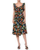 Floral Sleeveless Silk Midi Dress, Multicolor