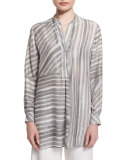 Dara Long-Sleeve Striped Blouse, Gray