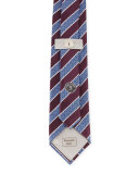Wide Striped Silk Tie, Burgundy/Silver