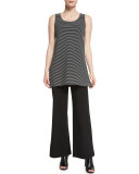 Sleeveless Scoop-Neck Striped Tunic, Black Multi