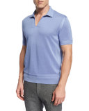 Textured Johnny Collar Short Sleeve Shirt, Light Blue