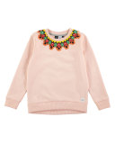 Maya Crochet Crewneck Pullover Sweatshirt, Pink, Size 4-14