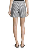 Cabana-Stripe Denim Shorts, Bianco/Caviar