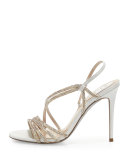 Jeweled Asymmetric Slingback Sandal, Beige/Oro