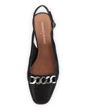 Selina Chain-Link Slingback Pump, Black/Pewter