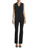Tailored Vest w/ Crocheted-Lace Back Yoke, Black
