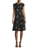 Floral-Appliqué Cocktail Dress, Jet