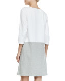 3/4-Sleeve Colorblock Dress, White/Heather Gray, Petite