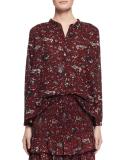 Amaria Long-Sleeve Floral Blouse, Burgundy/Gray