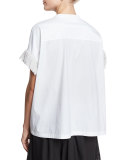 Oversized Mandarin-Collar Blouse, White