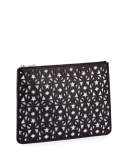 Pandora Star-Cut Leather Medium Pouch, Black/White