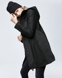 Hooded Zip-Front Stretch Parka, Nero