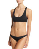 Italian Solid Cross-Back Swim Top, Black
