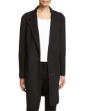 Long Tailored Wool-Blend Coat, Black