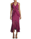 Sydney Ruffle Cutout Silk Midi Dress, Purple