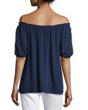 Kendal Off-the-Shoulder Silk Top, Blue