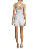 Inca Double-Layer Drawstring Shorts, White Peru Print