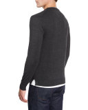 Contrast-Trim Crewneck Sweater, Charcoal/Gray