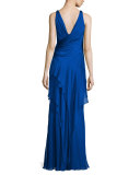 Sleeveless Ruffle-Front Column Gown 