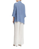 Crinkled Linen Angled Shirt, Blue Mist  
