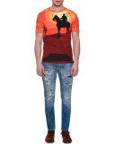 Cowboy-Print Short-Sleeve Tee, Orange Multi