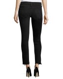 Looker Ankle Skinny Jeans with Frayed Hem, Blackbird