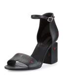 Abby Rose-Print Leather Sandal, Black