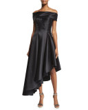 Off-The-Shoulder Asymmetric-Hem Dress, Black