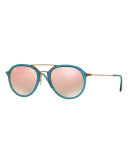 Mirrored Aviator Flash Sunglasses, Turquoise