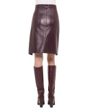 High-Low Leather Skirt, Aubergine