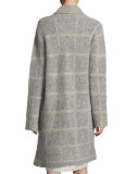 Windowpane-Check Shawl-Collar Coat, Moon, Petite