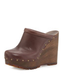 Clive Studded Leather Clog, Brown Mousse