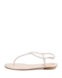 Crystal Flat Thong Sandal, Beige