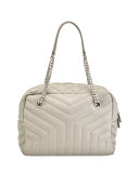 Monogram Y-Quilted Medium Bowling Bag, Light Gray