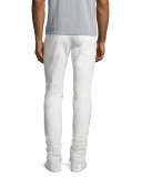 Slim-Straight Moto Jeans, Off White