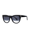 Epiphany Capped Cat-Eye Sunglasses, Black/Silver