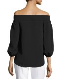 Drape Twill Off-the-Shoulder Blouse, Black