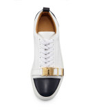 50mm Cap-Toe Leather Low-Top Sneaker with Strap, Navy/White