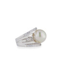 Pavé Split-Shank Simulated Pearl Ring, Size 7