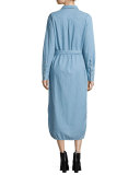 Delany Button-Front Belted Shirtdress, Sky Blue