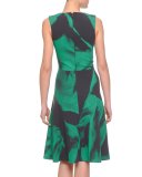V-Neck Abstract-Print Fit-And-Flare Dress