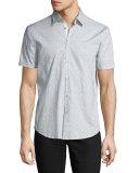 Dot-Print Slim-Fit Short-Sleeve Sport Shirt, Gray