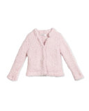 Plush Ribbed Cashmere-Blend Jacket, Blush, Size 4-7