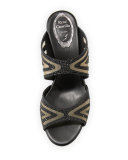 Crystal Two-Band Wedge Slide Sandal, Black