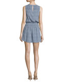 Kiernan Tile-Print Silk Dress, Faded Sky
