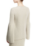 Atilia Flounce-Sleeve Cashmere Sweater, Smoky Pearl