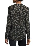 Vintage Bloom Silk Blouse, Black/Multicolor