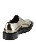 Shiny Double-Monk Strap Shoe, Gunmetal 